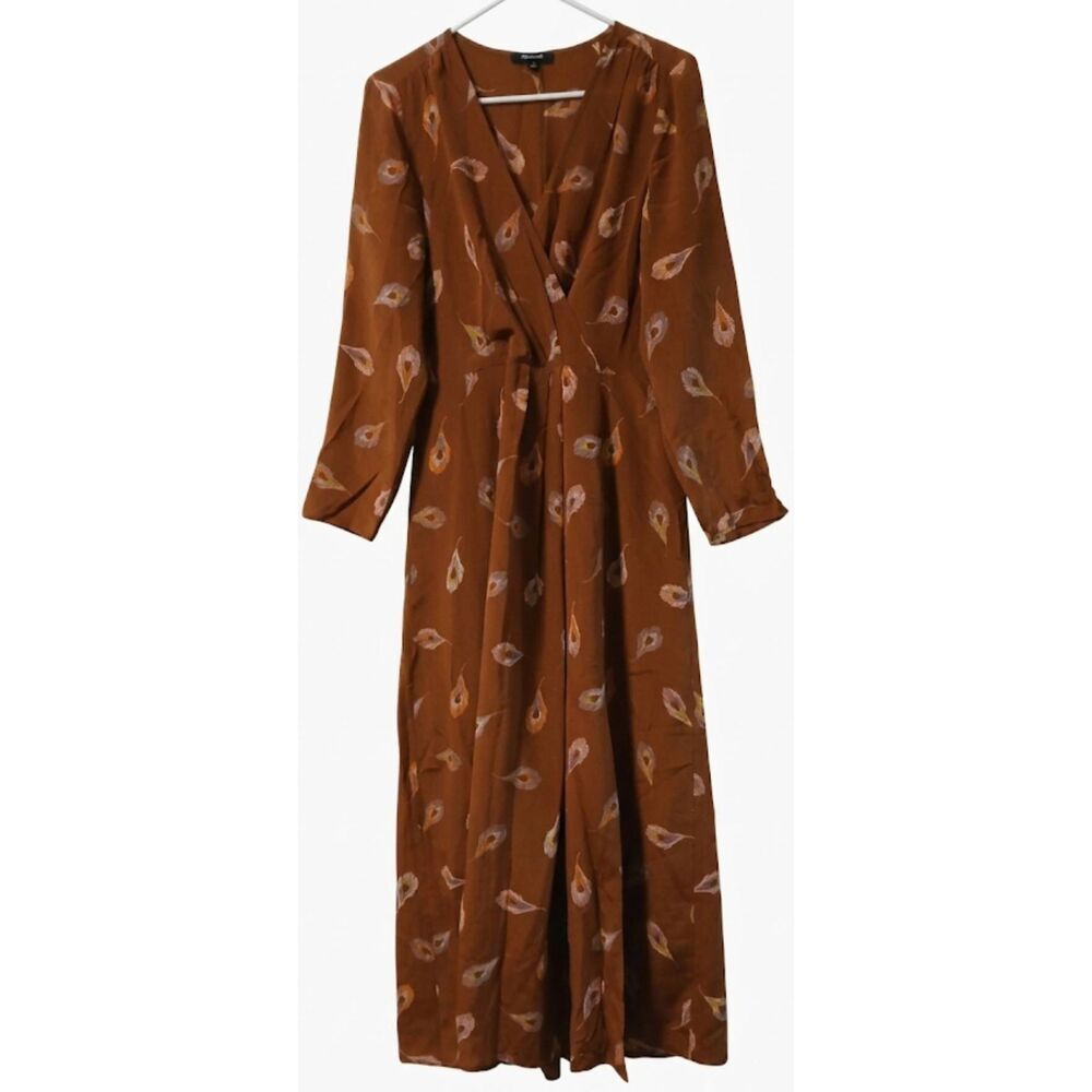 Madewell womens size 6 rust flower print 100% silk maxi dress boho peasant